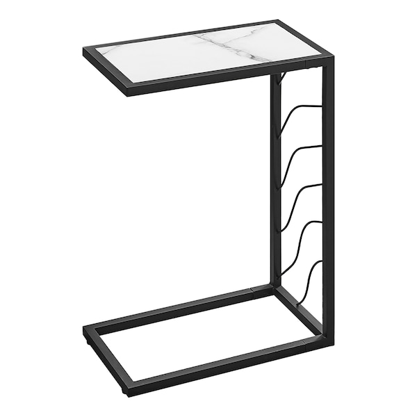 Monarch Specialties Accent Table - 25"H / White Marble-Look / Black Metal I 3300 - main